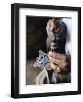 Close-Up of Blacksmith's Hands Working on Metal Cross, Axoum (Axum) (Aksum), Tigre Region, Ethiopia-Bruno Barbier-Framed Premium Photographic Print