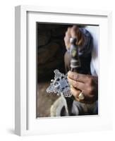 Close-Up of Blacksmith's Hands Working on Metal Cross, Axoum (Axum) (Aksum), Tigre Region, Ethiopia-Bruno Barbier-Framed Photographic Print