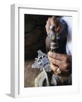 Close-Up of Blacksmith's Hands Working on Metal Cross, Axoum (Axum) (Aksum), Tigre Region, Ethiopia-Bruno Barbier-Framed Photographic Print