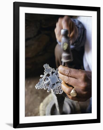 Close-Up of Blacksmith's Hands Working on Metal Cross, Axoum (Axum) (Aksum), Tigre Region, Ethiopia-Bruno Barbier-Framed Photographic Print