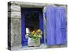 Close-Up of Blue Shutter, Window and Yellow Pansies, Villefranche Sur Mer, Provence, France-Bruno Morandi-Stretched Canvas