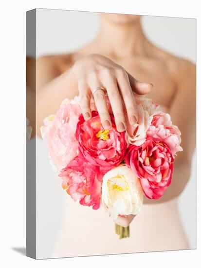 Close Up of Bride with Bouquet of Flowers and Wedding Ring-dolgachov-Stretched Canvas