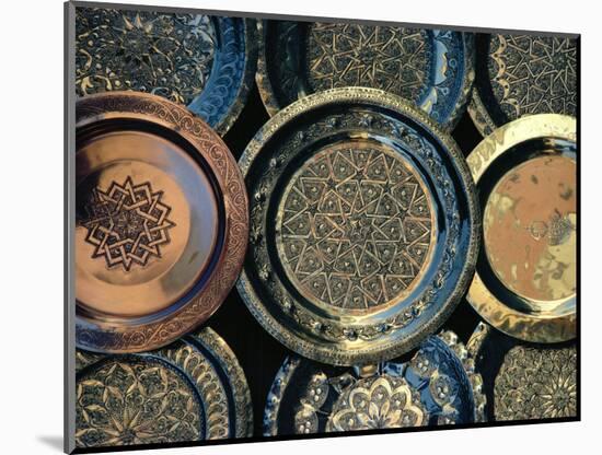 Close-up of Copper Trays for Sale, Morocco, Africa-Ken Gillham-Mounted Photographic Print