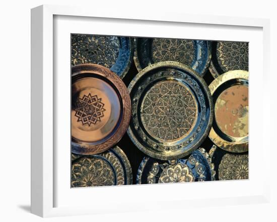 Close-up of Copper Trays for Sale, Morocco, Africa-Ken Gillham-Framed Photographic Print