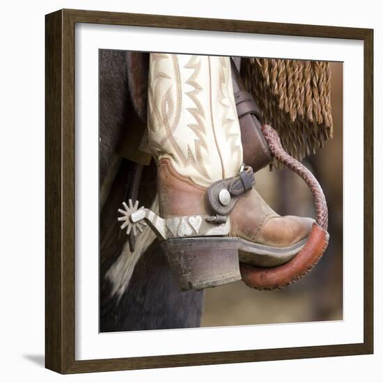 Close-Up of Cowboy Boot and Spurs at Sombrero Ranch, Craig, Colorado, USA-Carol Walker-Framed Photographic Print