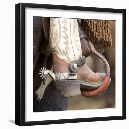 Close-Up of Cowboy Boot and Spurs at Sombrero Ranch, Craig, Colorado, USA-Carol Walker-Framed Photographic Print