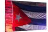 Close-up of Cuban Flag on brick wall in a Nightclub, Havana, Cuba-Panoramic Images-Stretched Canvas