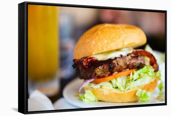 Close up of Delicious Fresh Burger with Cheese and Bacon-BlueOrange Studio-Framed Stretched Canvas