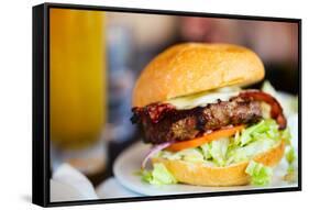 Close up of Delicious Fresh Burger with Cheese and Bacon-BlueOrange Studio-Framed Stretched Canvas