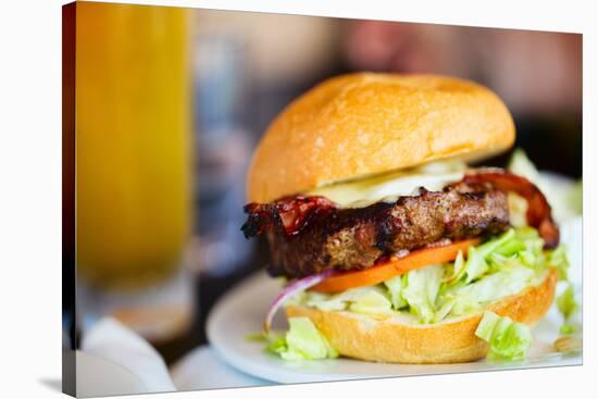 Close up of Delicious Fresh Burger with Cheese and Bacon-BlueOrange Studio-Stretched Canvas