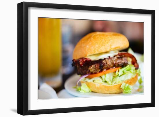 Close up of Delicious Fresh Burger with Cheese and Bacon-BlueOrange Studio-Framed Photographic Print