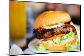 Close up of Delicious Fresh Burger with Cheese and Bacon-BlueOrange Studio-Mounted Photographic Print