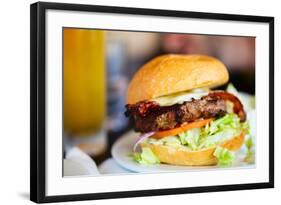 Close up of Delicious Fresh Burger with Cheese and Bacon-BlueOrange Studio-Framed Photographic Print