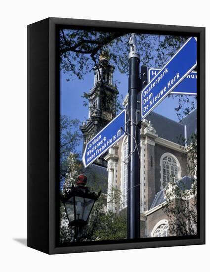 Close-Up of Direction Sign for Major Sights Along Canal, Amsterdam, the Netherlands (Holland)-Richard Nebesky-Framed Stretched Canvas