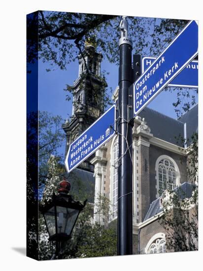 Close-Up of Direction Sign for Major Sights Along Canal, Amsterdam, the Netherlands (Holland)-Richard Nebesky-Stretched Canvas