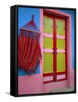 Close-up of Doorway and Hammock, Raquira, Boyaca Region, Columbia, South America-D Mace-Framed Stretched Canvas