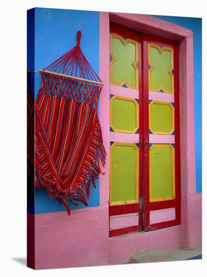 Close-up of Doorway and Hammock, Raquira, Boyaca Region, Columbia, South America-D Mace-Stretched Canvas