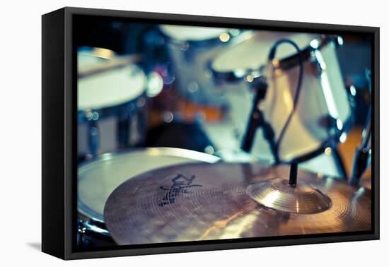 Close Up of Drum Kit with Cymbal and Tom Toms-Will Wilkinson-Framed Stretched Canvas