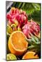 Close-Up of Exotic Background from Fresh Ripe Tropical Fruits Dragon Fruits, Pitahaya, the Half of-artJazz-Mounted Photographic Print