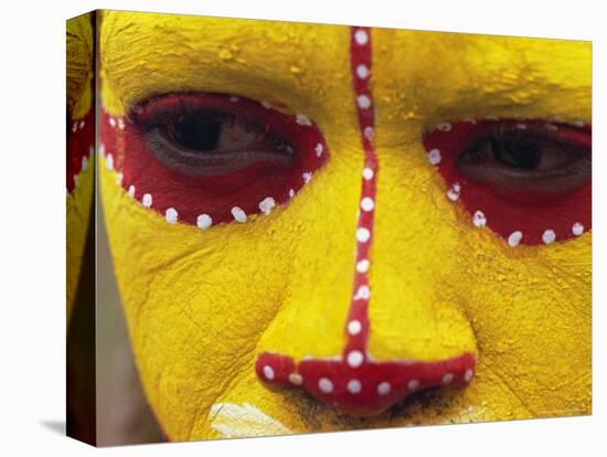 Close up of Facial Decoration in Yellow, Red and White Make-Up, Papua New Guinea, Pacific-Maureen Taylor-Stretched Canvas