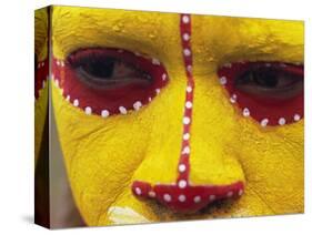 Close up of Facial Decoration in Yellow, Red and White Make-Up, Papua New Guinea, Pacific-Maureen Taylor-Stretched Canvas