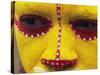 Close up of Facial Decoration in Yellow, Red and White Make-Up, Papua New Guinea, Pacific-Maureen Taylor-Stretched Canvas