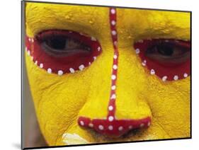 Close up of Facial Decoration in Yellow, Red and White Make-Up, Papua New Guinea, Pacific-Maureen Taylor-Mounted Photographic Print
