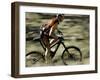 Close up of Fast Moving Mountain Biker, Mt. Bike-Michael Brown-Framed Photographic Print