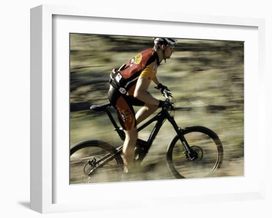 Close up of Fast Moving Mountain Biker, Mt. Bike-Michael Brown-Framed Photographic Print