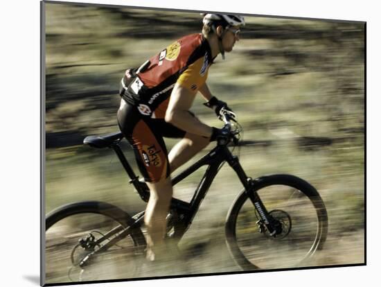 Close up of Fast Moving Mountain Biker, Mt. Bike-Michael Brown-Mounted Photographic Print
