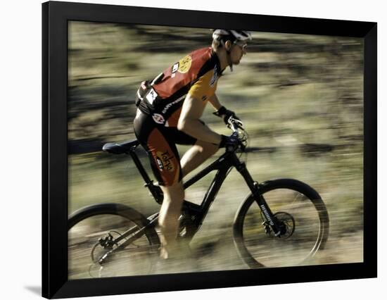 Close up of Fast Moving Mountain Biker, Mt. Bike-Michael Brown-Framed Photographic Print