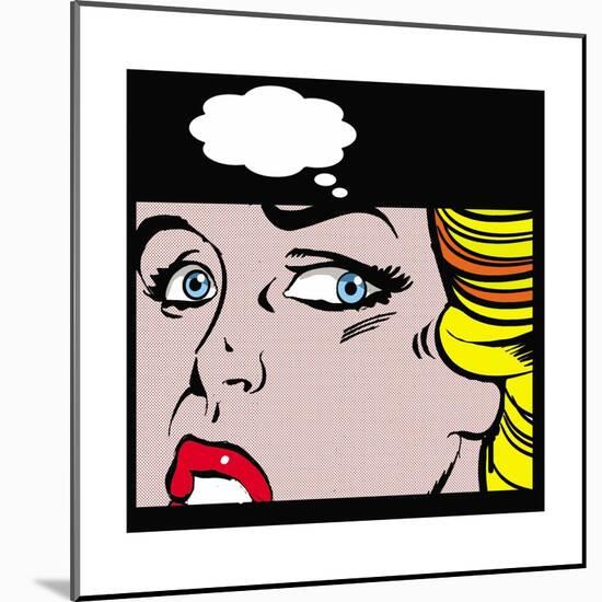 Close Up of Female Face Comic Style with Thought Bubble-John Richardson-Mounted Art Print