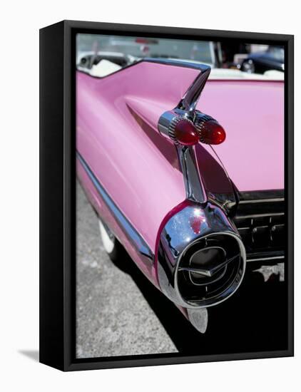 Close-Up of Fin and Lights on a Pink Cadillac Car-Mark Chivers-Framed Stretched Canvas