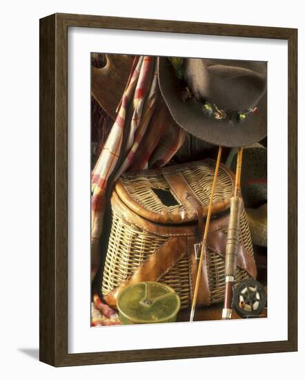 Close-up of Fishing Equipment And a Hat-null-Framed Photographic Print