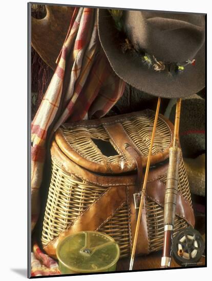 Close-up of Fishing Equipment And a Hat-null-Mounted Photographic Print