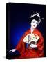 Close-up of Geisha Girl in Blue with Fan, Kyoto, Japan-Bill Bachmann-Stretched Canvas