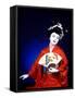 Close-up of Geisha Girl in Blue with Fan, Kyoto, Japan-Bill Bachmann-Framed Stretched Canvas