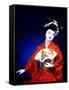 Close-up of Geisha Girl in Blue with Fan, Kyoto, Japan-Bill Bachmann-Framed Stretched Canvas