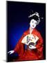 Close-up of Geisha Girl in Blue with Fan, Kyoto, Japan-Bill Bachmann-Mounted Premium Photographic Print