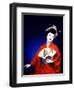 Close-up of Geisha Girl in Blue with Fan, Kyoto, Japan-Bill Bachmann-Framed Photographic Print