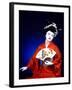 Close-up of Geisha Girl in Blue with Fan, Kyoto, Japan-Bill Bachmann-Framed Photographic Print