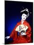 Close-up of Geisha Girl in Blue with Fan, Kyoto, Japan-Bill Bachmann-Mounted Photographic Print