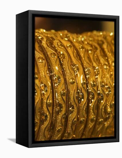 Close up of Gold Bangles on Display, the Gold Souk, Deira, Dubai, United Arab Emirates, Middle East-Amanda Hall-Framed Stretched Canvas