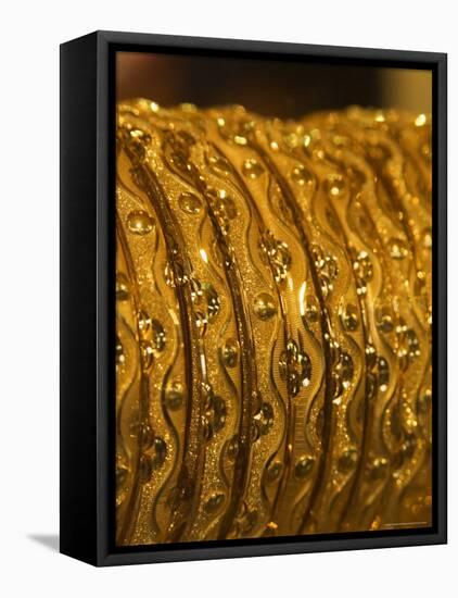 Close up of Gold Bangles on Display, the Gold Souk, Deira, Dubai, United Arab Emirates, Middle East-Amanda Hall-Framed Stretched Canvas