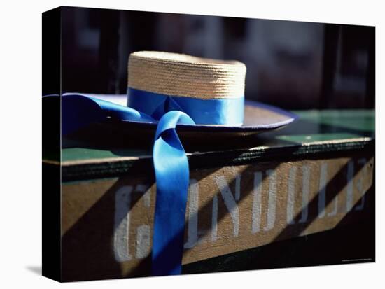 Close-up of Gondolier's Straw Hat and Blue Ribbon, Venice, Veneto, Italy, Europe-Oliviero Olivieri-Stretched Canvas