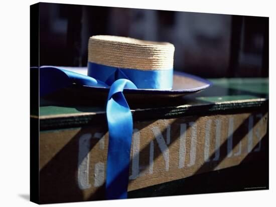 Close-up of Gondolier's Straw Hat and Blue Ribbon, Venice, Veneto, Italy, Europe-Oliviero Olivieri-Stretched Canvas