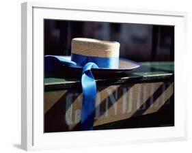 Close-up of Gondolier's Straw Hat and Blue Ribbon, Venice, Veneto, Italy, Europe-Oliviero Olivieri-Framed Photographic Print