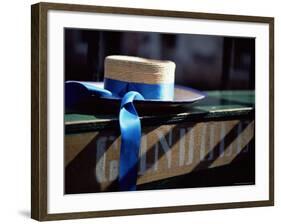 Close-up of Gondolier's Straw Hat and Blue Ribbon, Venice, Veneto, Italy, Europe-Oliviero Olivieri-Framed Photographic Print