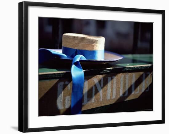 Close-up of Gondolier's Straw Hat and Blue Ribbon, Venice, Veneto, Italy, Europe-Oliviero Olivieri-Framed Photographic Print