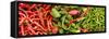 Close-Up of Green and Red Chili Peppers at Market Stall-null-Framed Stretched Canvas